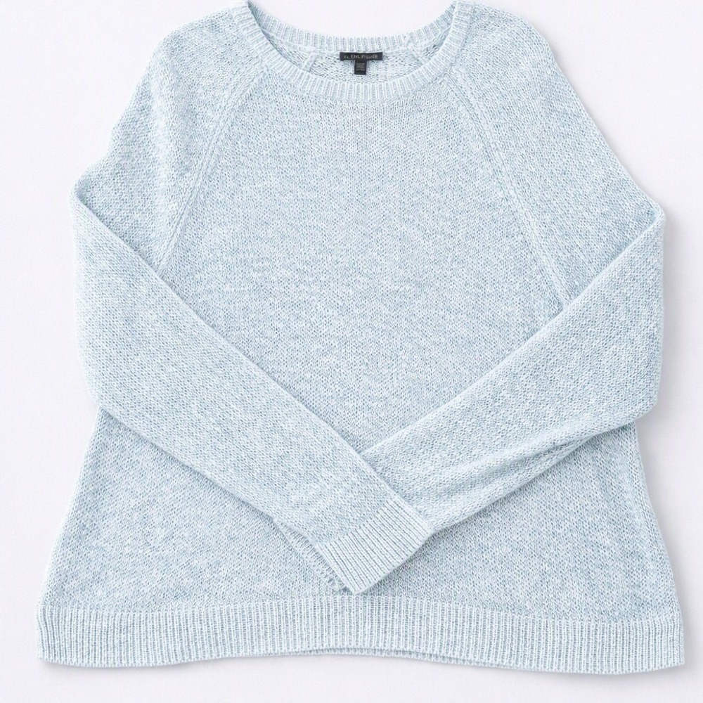 Eileen Fisher Organic Cotton Linen Sweater Women's Robin's Egg Blue Heathered XL